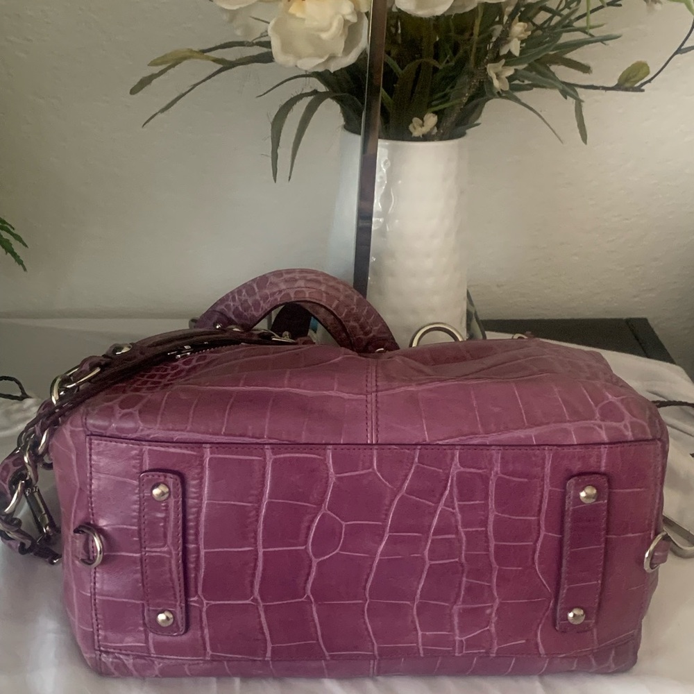 RARE HTF Coach Pink Madison Audrey Croc-Embossed Leather SATCHEL / Shoulder Bag - Picture 8 of 11